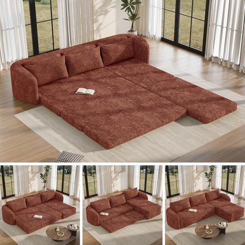 Image of Vesgantti 6 in 1 Convertible Folding Sleeper Sofa Bed, No Assembly, Orange