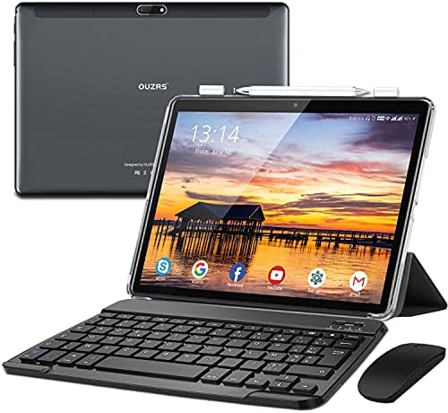 10 Inch Tablet, OUZRS Tablet PC Android 10.0 Tablets with 4GB RAM 64GB ROM(TF 128GB), Quad-Core 1.6GHz, Dual Camera, 5G WiFi | Bluetooth | 6000mAh | OTG | Type-C | Keyboard | Mouse – Grey