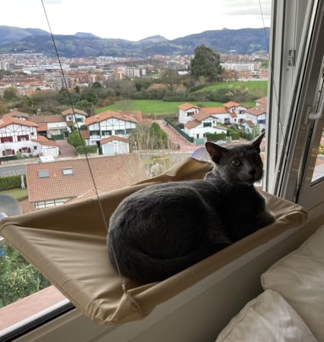 Cama de Ventana para Gato con ventosas, Hamaca Colgante Desmontable, Gris.