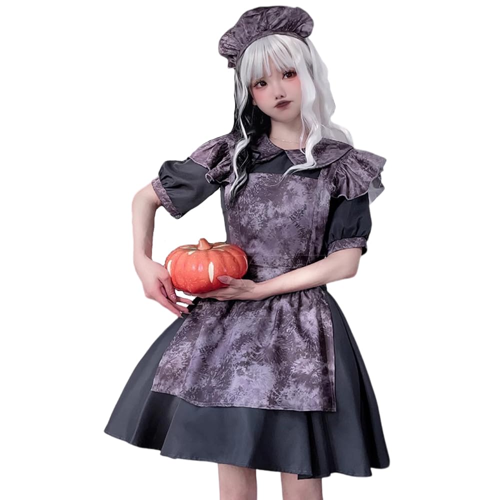 Amazon.co.jp: [RPFLQ] ハロウィン メイド服 コスプレ 仮装 衣装 怖い ホラー グレー レディース コスチューム エプロン  カチューシャ 衣装 かわいい パーティー イベント 大人用 女性用 ワンピース 3点セット (M) : ホビー ハロウィンコスプレ かわいい メイド服  ...