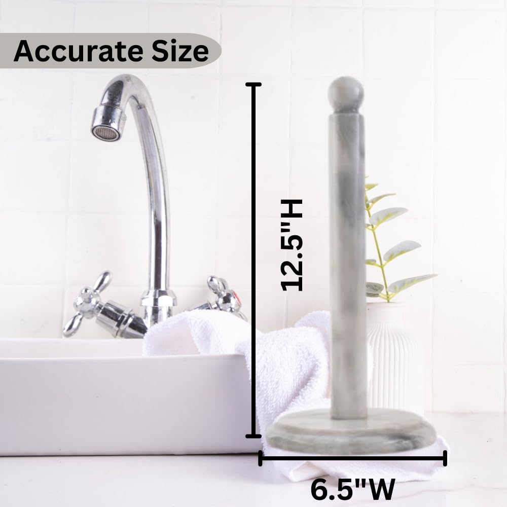 Paper Towel Holder Stand with Marble Base, Countertop Kitchen Roll Dispenser, Modern Design, Paper Roll Holder (White)