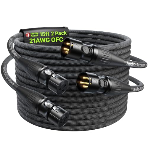 AA AUDIO ACCESSORY XLR Cables 15 feet 2Pack, 21AWG OFC Shielded Mic Cord