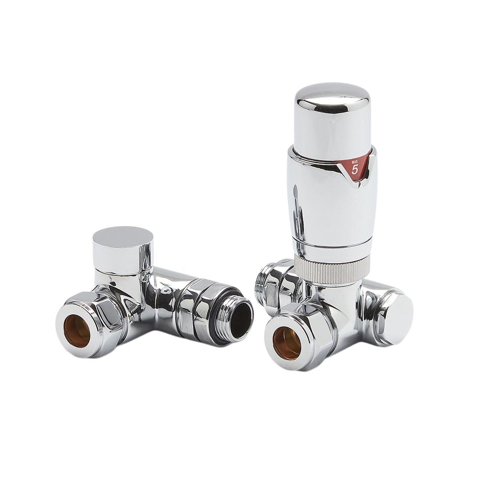 Milano Chrome Thermostatic Dual Fuel Corner Heated Towel Rail Radiator Valves
