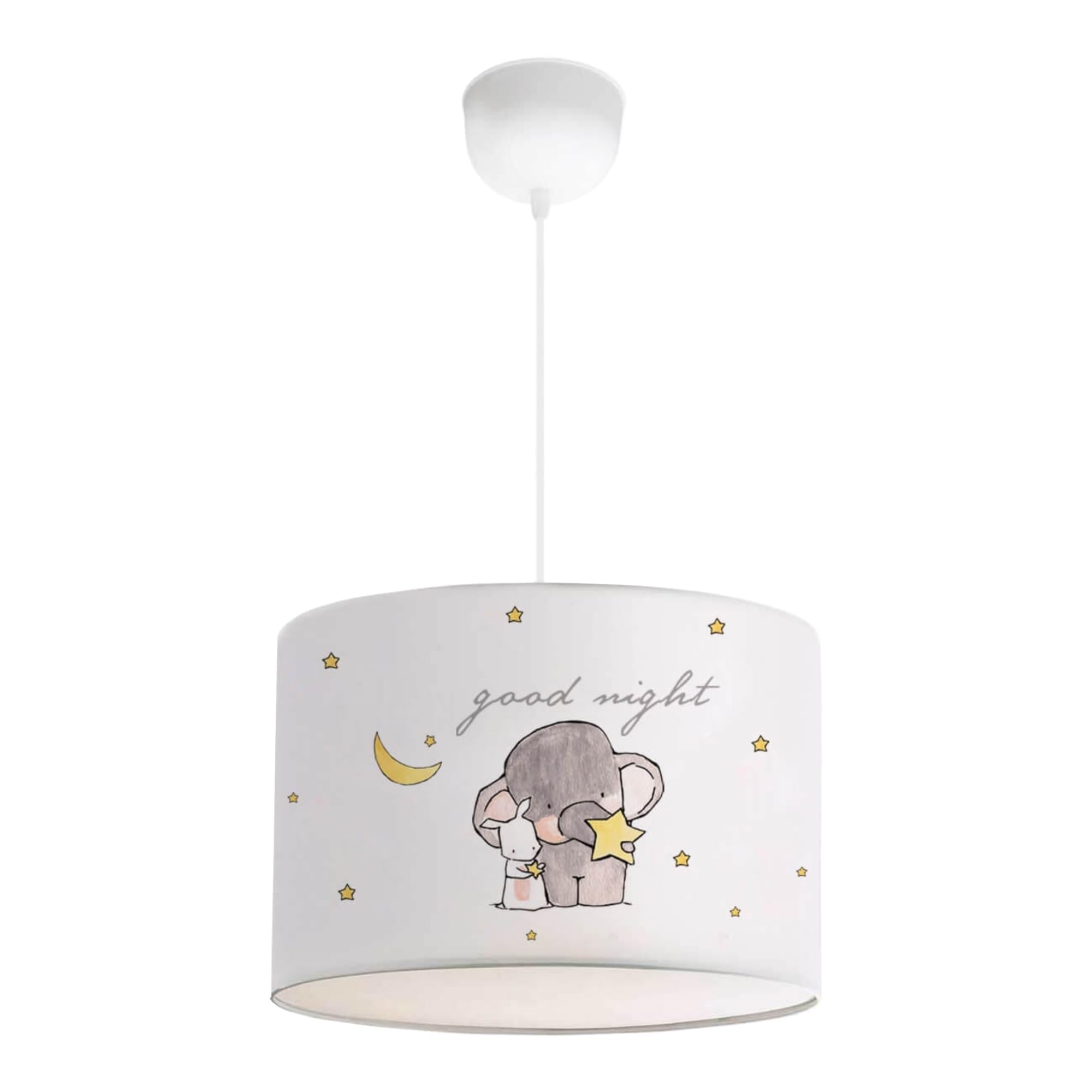 lux.pro Lámpara de Techo Infantil Rugby Lámpara Colgante para Niños con Motivo Elefante Elegante para Guarderías Dormitorio 1xE27 9W Plástico Tela 70 x Ø 28 cm - Blanco