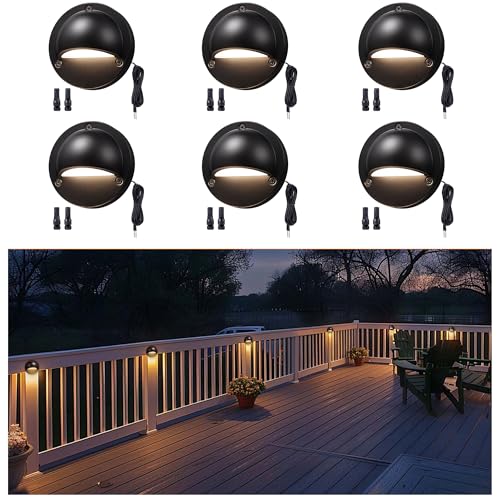 Image of Low Voltage Deck Lights - 12V Landscape Step Lights Outdoor, 5 Color Temperature Dimmable, IP65 Waterproof Integrated Aluminum Lighting Black for Stair Yard Patio Fence 6 Pack