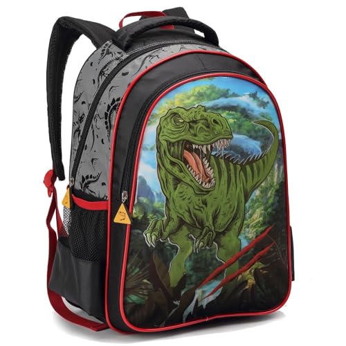 Mochila Dinossauro Escolar Infantil Costas Meninos (Cinza)