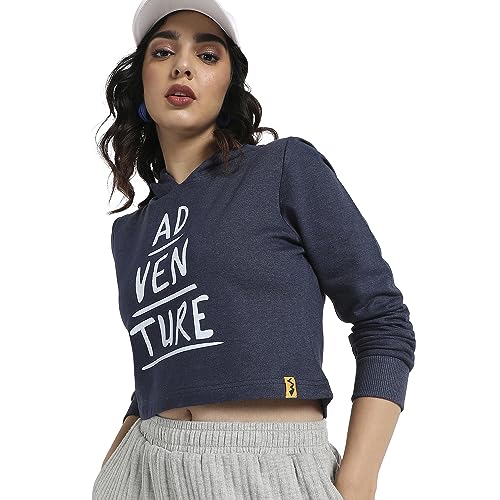 Image of PINACOLADA Women's Typographic Print Hoodie with Ribbed Hem for Casual Wear | Pull On Closure | Hooded Neck | Long Sleeve | Cotton Sweatshirt Crafted with Comfort Fit for Everyday Wear