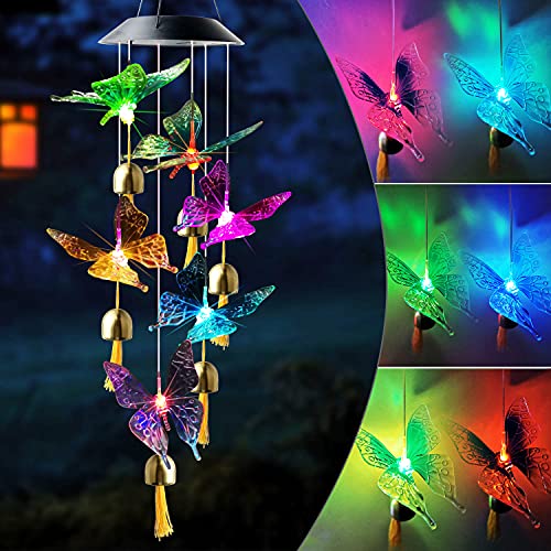 Solar Butterfly Blue Butterfly Wind Chimes Mom Gift Butterfly Solar Wind Chimes Women Birthday Gift Garden Outdoor Decor Gift Birthday Gifts for mom,Grandma Gifts,Xmas Gift Housewarming Gifts