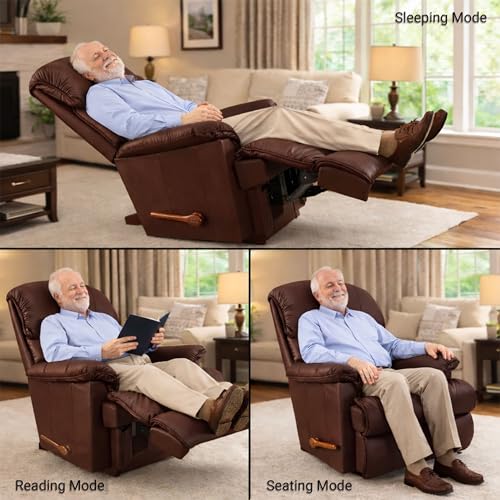 Image of LA Z BOY American Imported Cardinal Single Seater Manual Italian Leather Reclina Rocker Recliner Sofa | Premium Durable Iconic Comfort Home Design | Living Room Relax Seating Chair | Chestnut