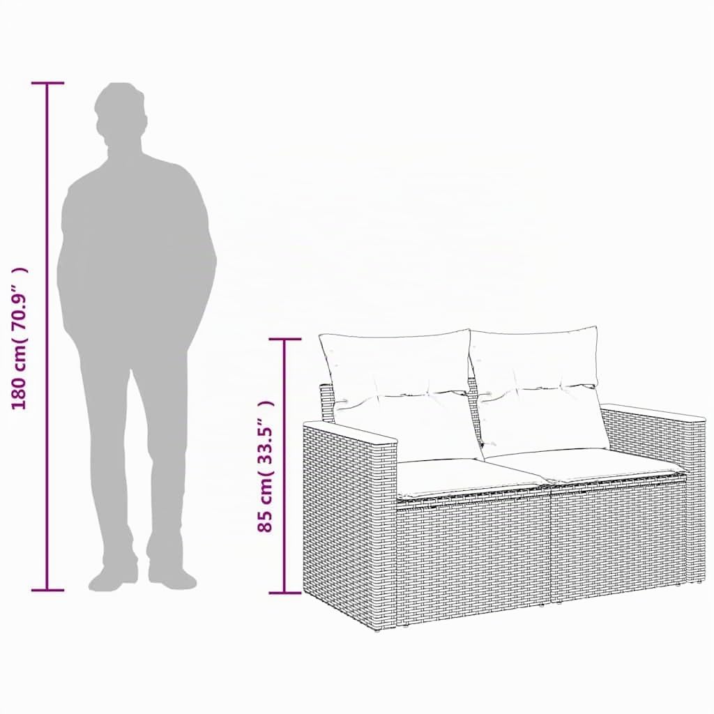 vidaXL Divano da Giardino con Cuscini a 2 Posti Nero in Polyrattan
