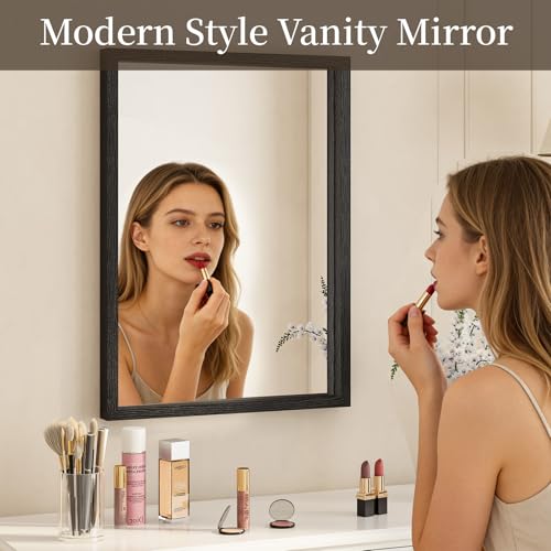 Image of Syndra Black Wood Frame Bathroom Mirror, 22''x30'' Modern Vanity Mirror for Wall, Waterproof Slim Deep Frame, Rectangular HD Tempered Glass Mirror for Living Room, Bedroom, Entryway, Rustic, Farmhouse