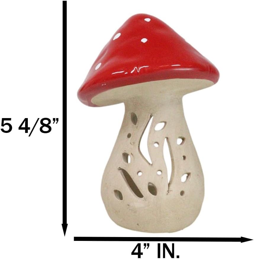 Ebros Gift Whimsical Cottage Wicca Witchcraft Magic Red Toadstool Mushroom Ceramic Votive Tea Light Candle Holder Shadow Caster Sculpture Home Accent (1)