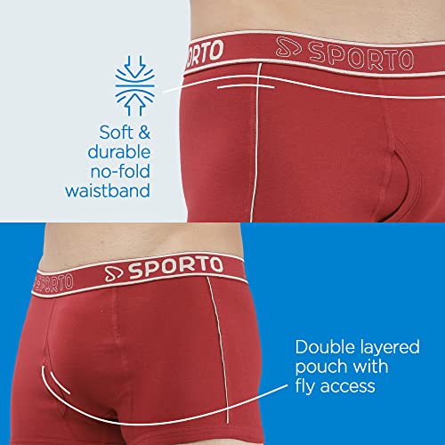 Image of sporto Men's Mid-Rise Super Soft & Comfortable Solid Cotton Square Trunks with No-Fold & No-Pinch Elastic Waistband (Combo Pack)