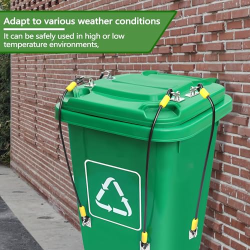 Thatyro 4 Stück Bärensichere Mülltonnen-Deckelschloss mit Zubehör, Universal Outdoor Mülltonnenschlösser für Tiere, Edelstahl-Drahtseil, Mülltonnenriegel für Eichhörnchen, Hunde, Waschbär (Schwarz)
