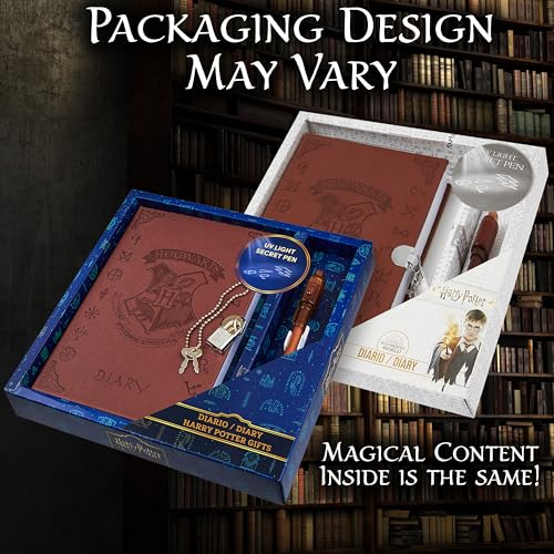 Harry Potter Notizbuch Set für Kinder, Fans, Tagebuch mit Schloss und Geheimstifte, Schreibwaren Set, Schulsachen (Braun UV-Stift)