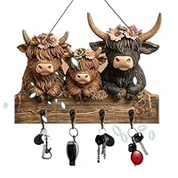 YRTUOP Key Rack - 4 Hooks Cow Design Wooden Hanger,Decorative Wooden Key Hooks for Wall - for Hat Coat Bag Backpack Purse Home Entryway Living Room Bedroom Kitchen