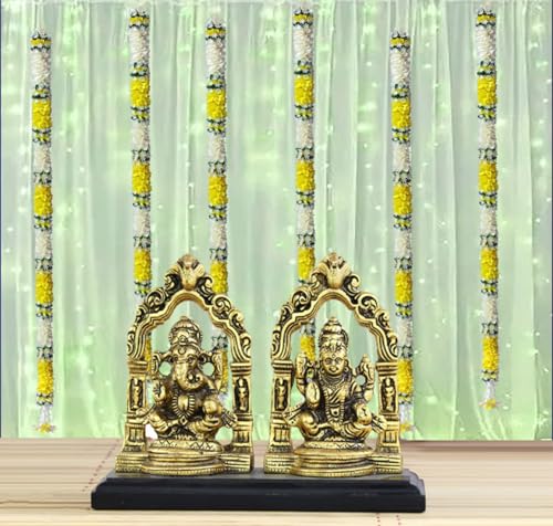 Image of Tia Crafts Artificial White Gajra Jasmine & Colourful Flower Strings for Wedding Decorations, Event Decor Perfect for Diwali, Ganpati & Pooja /Temple /Mandir Decoration, 5ft (6, Yellow -5ft), 20 cm