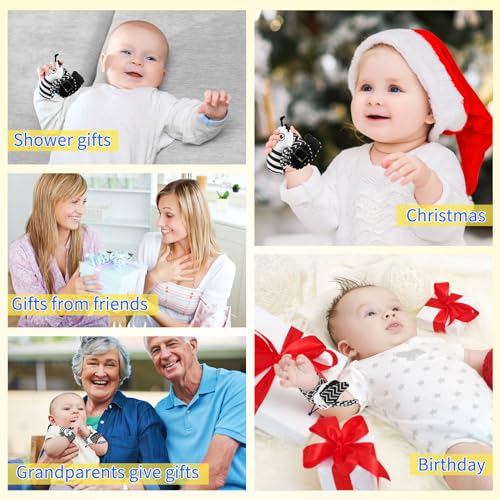 Image of Baby Toys 0-6 Months - High Contrast Wrist Rattle Foot Finder Socks Set for 3 Month Baby Toys Infants, Soft Plush Sensory Rattles for Newborn Boys Girls Essentials Shower Gifts