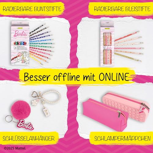ONLINE Barbie Radiergummi Set in Lippenstift-Optik I 2x Radiergummi Kinder als Mitgebsel I Schulsachen für Mädchen, pinke Radierer mit Glitzer-Deckel I Geschenk zur Einschulung I Eraser