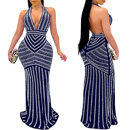 Image of PORRCEY Women's Sexy Rhinestone Mesh See Through Party Night Prom Dress