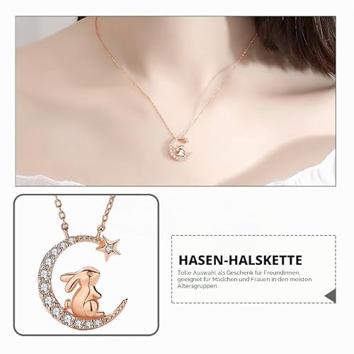 TOYANDONA Halskette Damen Silber 925 Mit Kaninchen Anhänger Zarte Kette Mit Mond Und Stern Design Leichter Schmuck Für Alltag Und Geschenkidee Für Mädchen Und Frauen