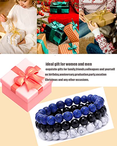 Bomail 3Pcs Semi-Precious Gemstone Bracelet - Healing Crystal Stone Beaded Bracelets For Women Men 8Mm Round Beaded Stretch Bracelets Unisex Stress Relief Yoga Bracelets Gifts #TOP6