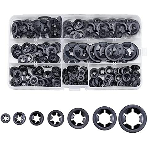 EDIONS 280 PCS Internal Tooth Star-Lock Washers, Push On Speed Clips Fasteners Assortment Kit Black Quick Speed Locking Washers Set -7 Size(M3/ M4/ M5/ M6/ M8/ M10/ M12) Cover