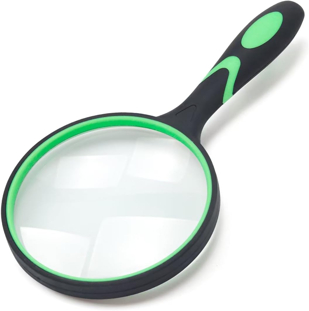Large Magnifying Glass 5X Handheld Reading Magnifier for Seniors & Kids - 100MM 4INCHES Real Glass Magnifying Lens for Book Newspaper Reading, Insect and Hobby Observation, Classroom Science