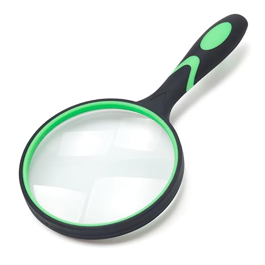 Large Magnifying Glass 5X Handheld Reading Magnifier for Seniors & Kids - 100MM 4INCHES Real Glass Magnifying Lens for Book Newspaper Reading, Insect and Hobby Observation, Classroom Science (Green)