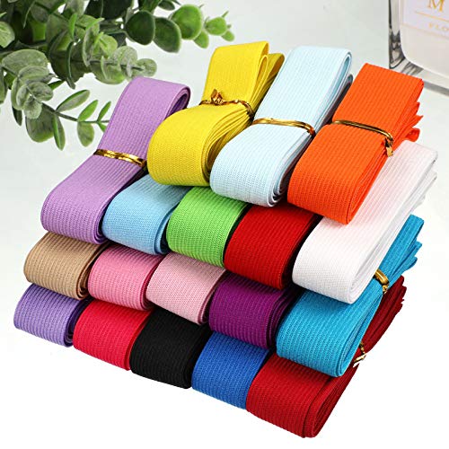 Syhood 30 Yards Colorful Elastic Band for Sewing 1 Inch Folding Braided Elastic Band String for Crafts DIY Projects Sewing Headbands Hair Ties Shorts Waist Shoe Laces Comforter Cuffs, 18 Colors