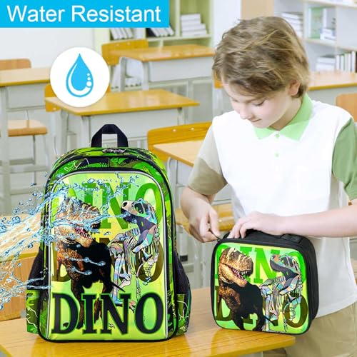 Image of CCJPX 3PCS Dinosaur Backpack for Boys, 16 Inch Kids Water Resistant Preschool Bookbags, Cool Kindergarten School Backpacks and Lunch Box
