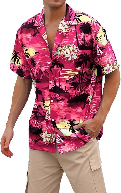 Cromoncent Hawaiian Shirt for Boy&amp;Men Short Sleeve Cuban Collar Tropical Holiday Summer Beach Shirts