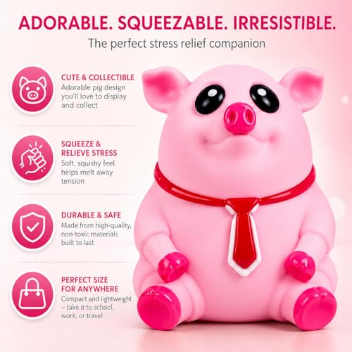 Image of Cute Pink Pig Squishy Toy with Stretchable Soft Body and Tie Design, Squeezable Fidget Toy for Kids and Adults, Desk Play, Travel Fun, Party Favors, Birthday Return Gifts