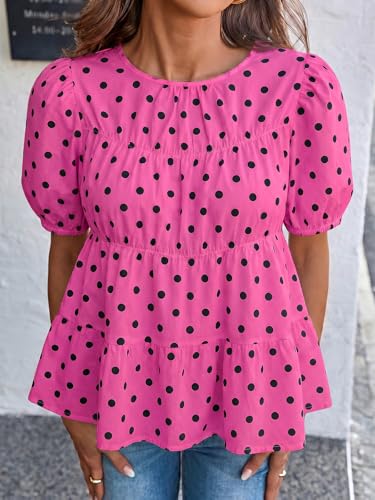Image of Tankaneo Womens Puff Sleeve Peplum Babydoll Tops Summer Flowy Pleated Cotton T-Shirts Casual Loose Fit Cute Blouse