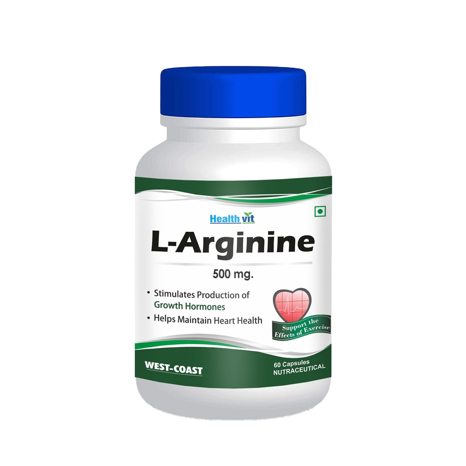 Healthvit L-Arginine Powder for Height Growth - Boost Your Growth Potential with Capsules | Contains High-Quality L-Arginine | Enhances Muscle Growth | Supports Cardiovascular Health - 60 Tablets