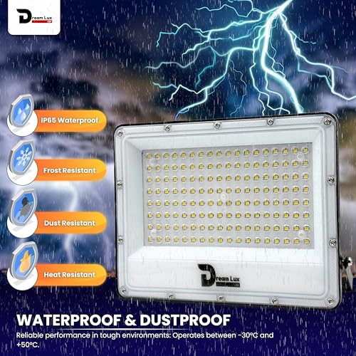 Image of Dreamlux LED Flood Light 100W, IP65 Waterproof Outdoor Light, Cool White 6500K, 130-140 lm /W, Aluminum Body, 6kV Surge Protection, BIS Certified Security Light (Pack of 3pc)
