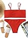 SweatyRocks Women's Sexy Bikini Set Removable Strap Wrap Padding Ribbed Swimwear Set Red L