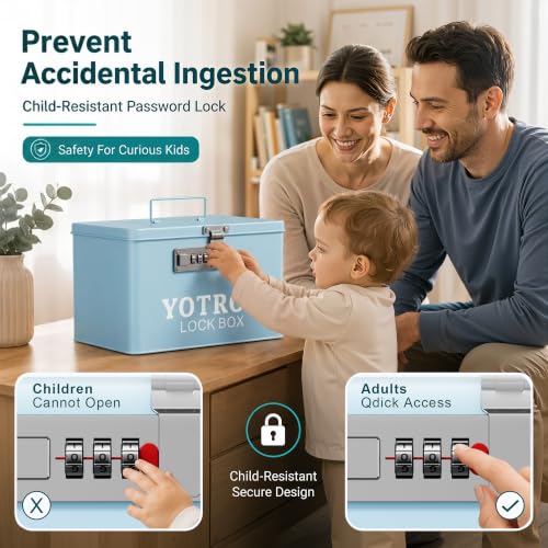 Image of Metal Medicine Lock Box, Portable First Aid kit Box Sewing, Art, Craft with Handle, Multipurpose Medical Supply Organizer for Home Car