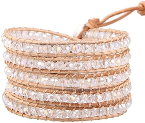 KELITCH Bracciale Donna Wrap In Pelle Intrecciata Con Perline Di Agata – Gioiello Artigianale A Più Giri - 3