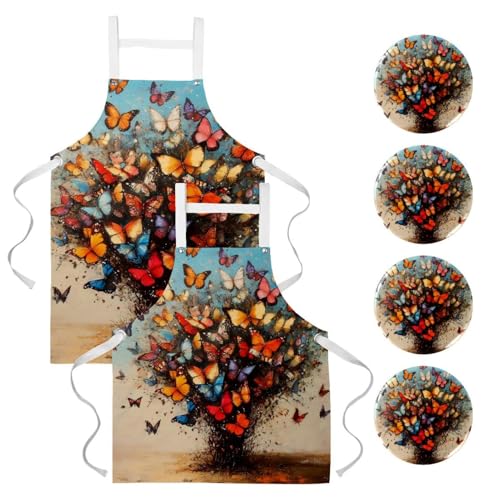 Tablier de cuisine lot de 2 tablier de serveuse multicolore pour bar et pâtisserie