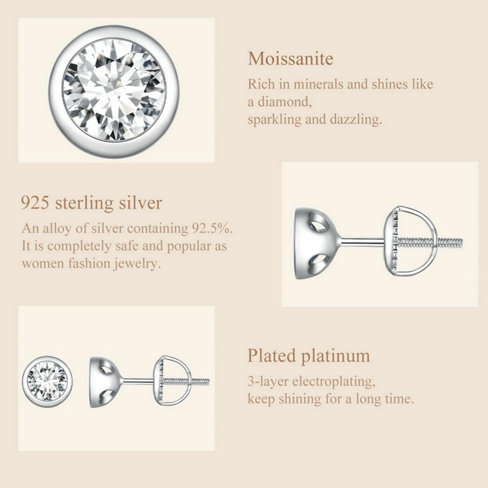 WZGWDC Orecchini Moissanite Solitario in Argento Sterling 925 con Diamante simulato Fatto a Mano D Colore VVS1