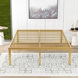 alazyhome 18 Inch Metal Queen Size Bed Frame Heavy Duty Platform Noise Free Steel Slat Support Easy Assembly Noise Free No Box Spring Required Gold