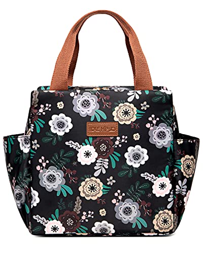 Lunch-Taschen für Frauen, isolierte Lunchtasche, wiederverwendbare Lunch-Kühltasche mit großen Seitentaschen, Lunchbox, langlebig, wiederverwendbar, für Camping, Wandern, Picknick, bunte Blumen Cover