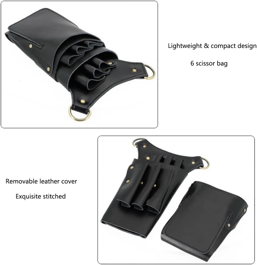 Hairdressing Scissor Pouch Belt, Real Leather Salon Barber Hairdresser Shears Holster Hair Stylist Tools Bag with Adjustable Belt for Combs, Hair Clip