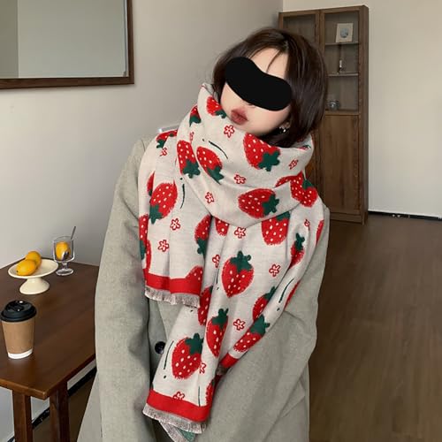 CORIRESHA Women's Cute Strawberry Scarf Cashmere Feel Winter Warm Long Chunky Scarves2