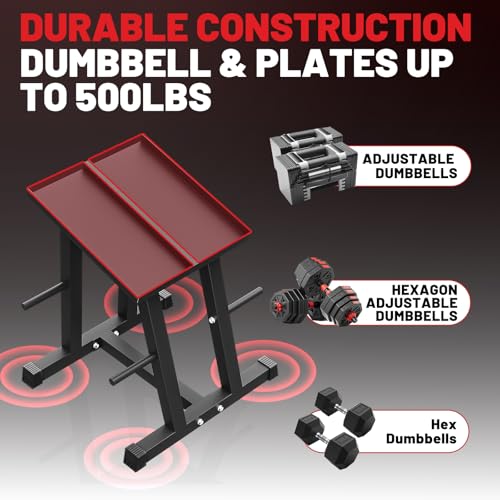 Image of PAPABABE Adjustable Dumbbell Stand with 1 inch Plate Tree, Heavy-Duty Dumbbell Column Rack with 500LB Capacity - Compact Space-Saving Design, Anti-Tip Base & Ergonomic Height for Home Gym Organization