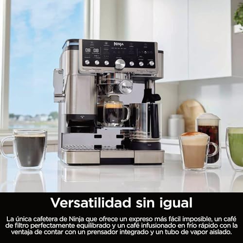 Ninja Luxe Pro Cafetera 3 en 1 para latte, cappuccino, cold brew y espresso con molinillo y espumador de leche integrados, fácil de usar y 5 preajustes automáticos de espuma, plata, ES701EU - imagen 2