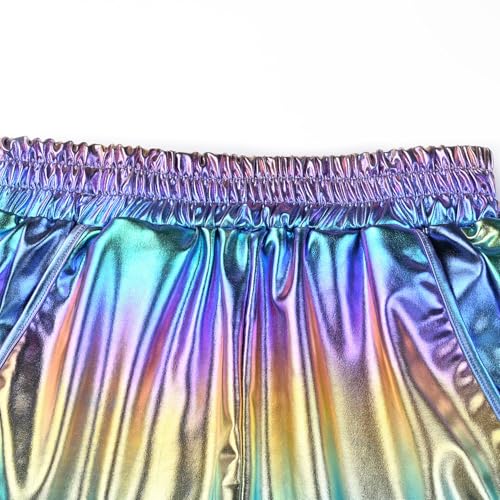 Image of Perfashion Women's Metallic Shiny Shorts Sparkly Hot Yoga Outfit