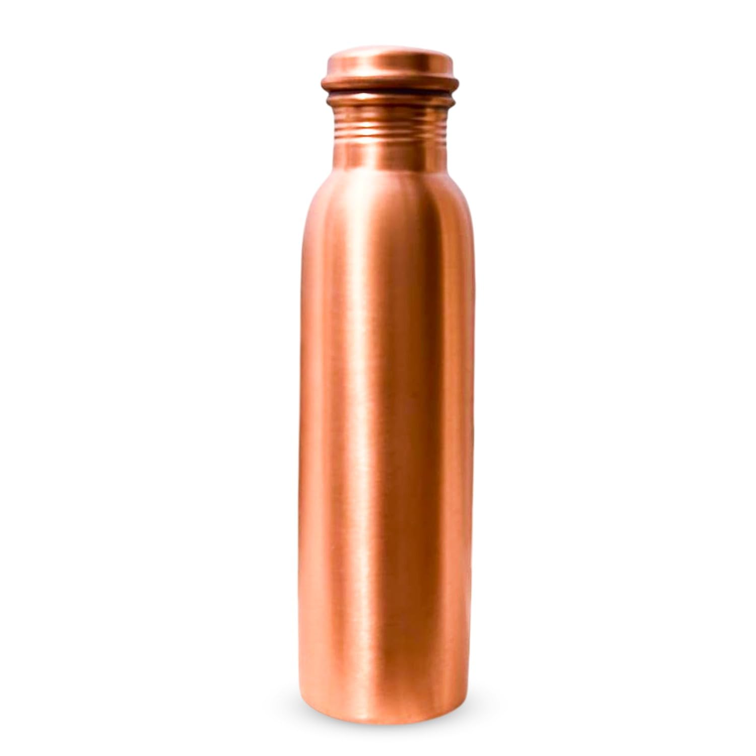 Semplice bottiglia d'acqua in rame, 900 ml, 99,99% rame puro, design senza cuciture, chiusura in silicone, leggera, ayurvedica, nessun rivestimento interno, ecologico e antimicrobico