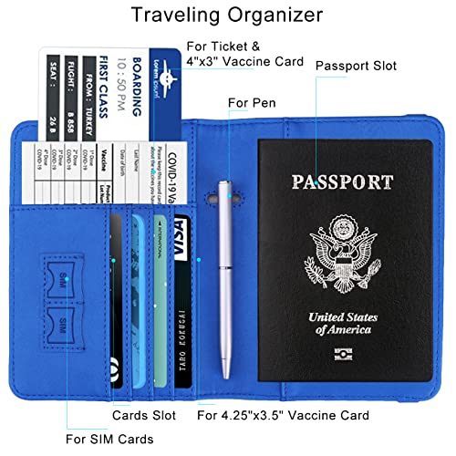 Image of WALNEW Passport Holder for Travel, RFID Passport Cover Wallet for Women Men, PU Leather Passport Book Card Holder Case with Pen, Travelling Essentials for Flying